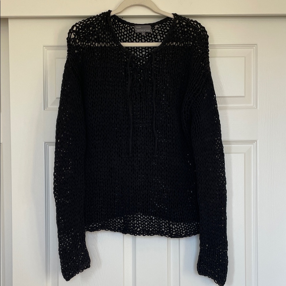 Vince Hand-Knit Black Longsleeve Sweater Top Women's L